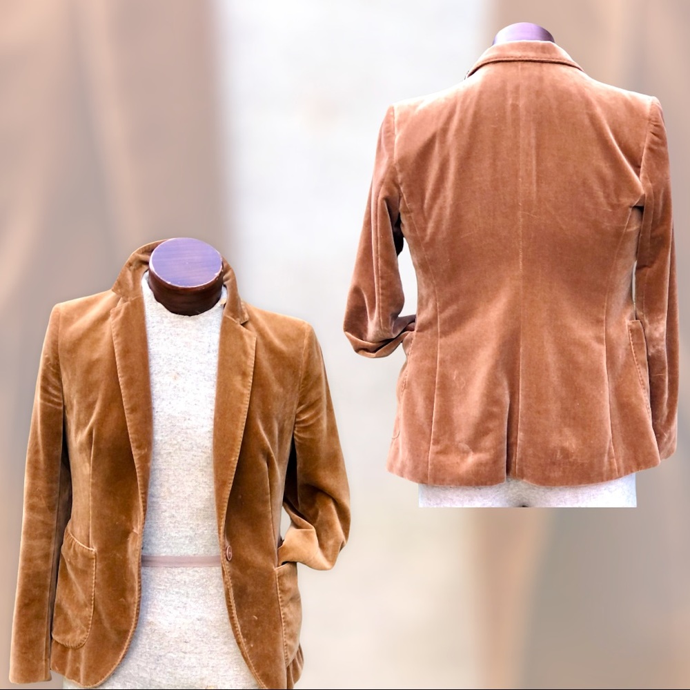 Vintage Unisex Stile Benetton 100% Cotton Chocolate Brown Velour Blazer